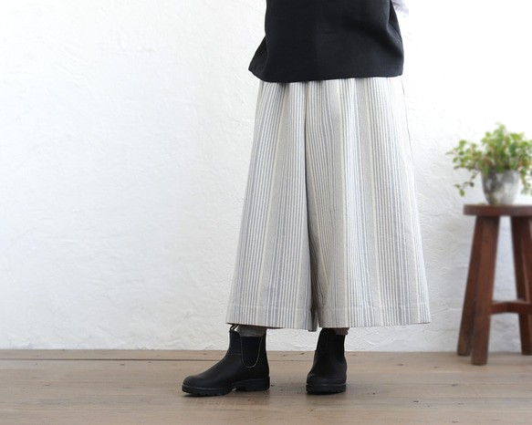 可調長度！春季舒適厚棉寬褲（米白/藍灰色）PT02 第1張的照片