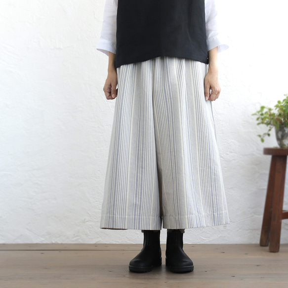 可調長度！春季舒適厚棉寬褲（米白/藍灰色）PT02 第2張的照片