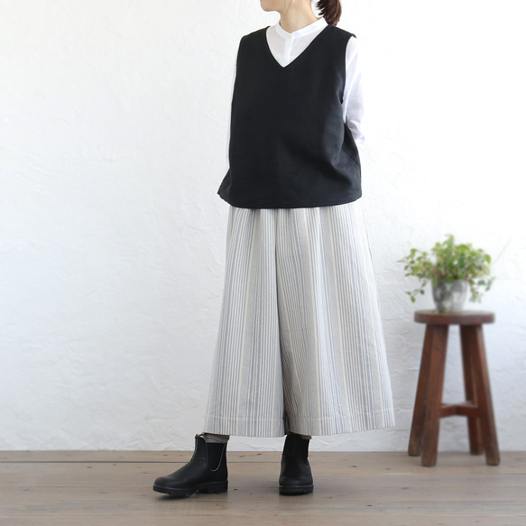 可調長度！春季舒適厚棉寬褲（米白/藍灰色）PT02 第4張的照片