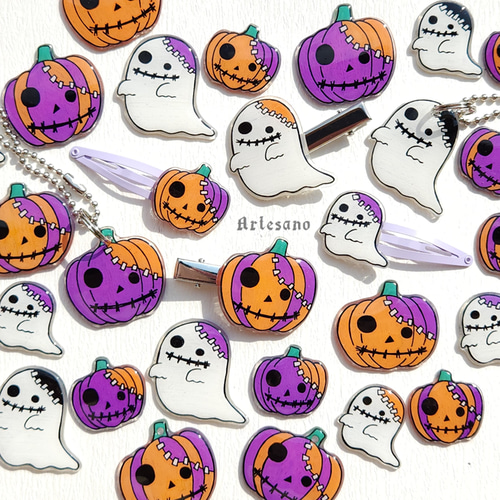 名入れ可＊* ハロウィン ヘアぱっちんピン-mini- ～オバケ～ *Artesano