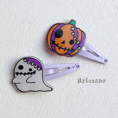 名入れ可＊* ハロウィン ヘアぱっちんピン-mini- ～オバケ～ *Artesano