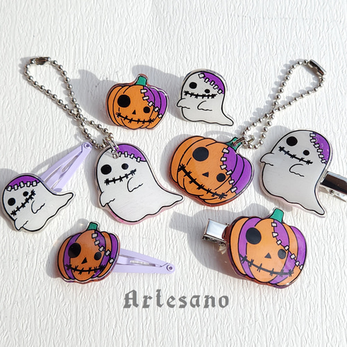 名入れ可＊* ハロウィン ヘアぱっちんピン-mini- ～オバケ～ *Artesano