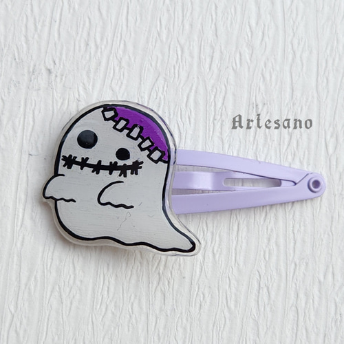 名入れ可＊* ハロウィン ヘアぱっちんピン-mini- ～オバケ～ *Artesano