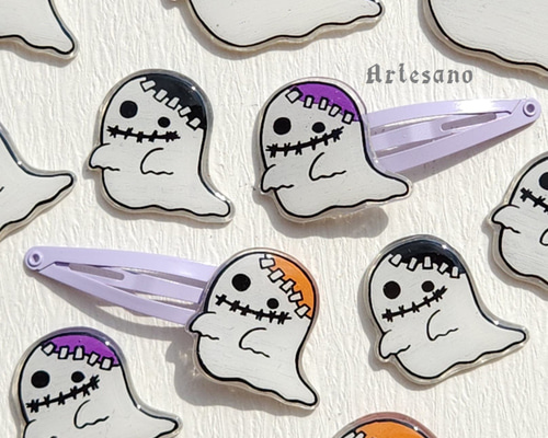 名入れ可＊* ハロウィン ヘアぱっちんピン-mini- ～オバケ～ *Artesano