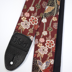 和柄ギターストラップ 扇/緑-黒 for AG 京都西陣織 金襴生地
