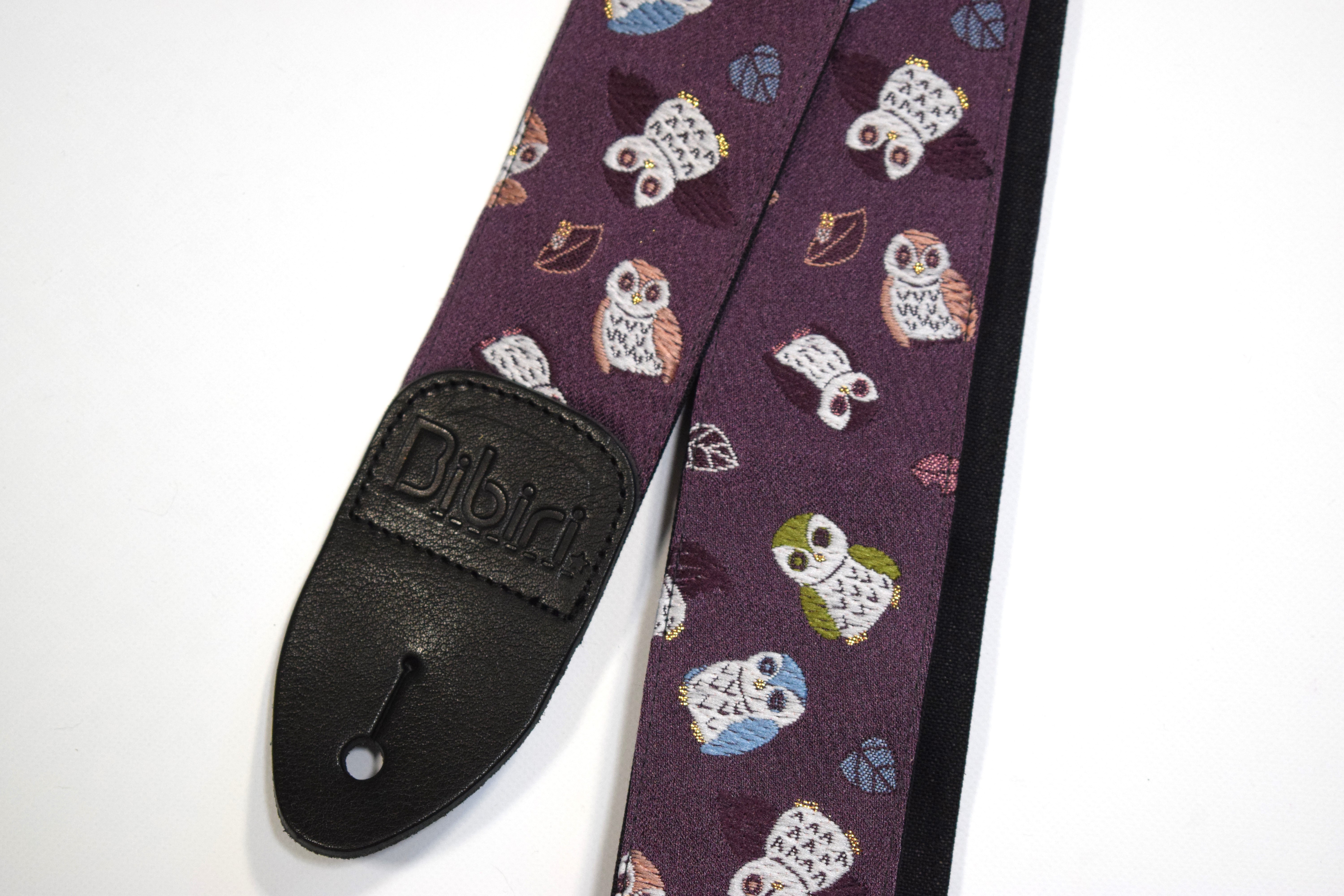 ふくろう　帆布ギターストラップ（紫）京都金襴 7,840円