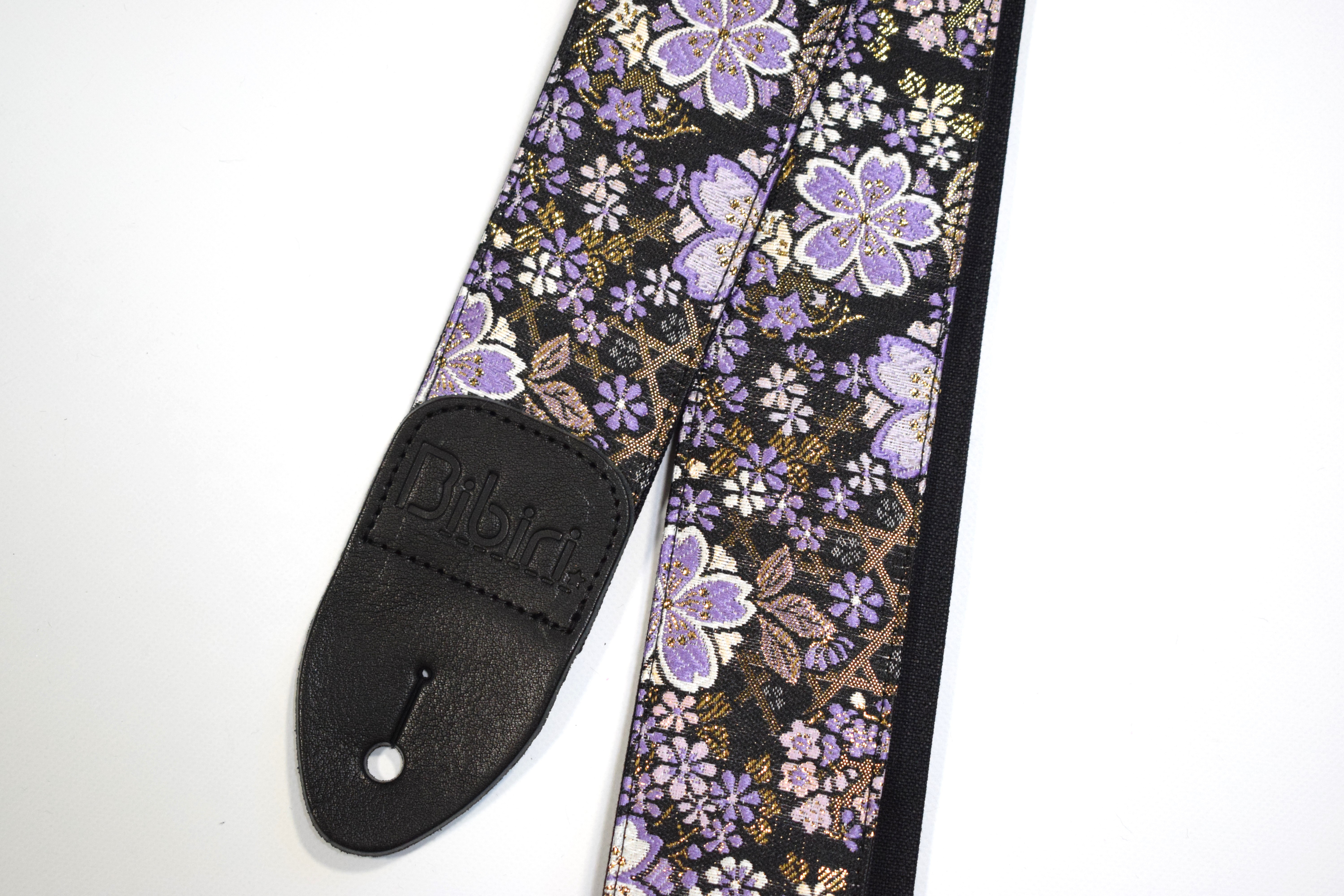 桜ブラック　帆布ギターストラップ　京都金襴