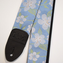 和柄ギターストラップ 扇面/青-黒 京都西陣織 金襴生地 tiny products