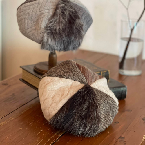 パッチワークファーベレー<BW> ベレー帽・ハンチング luludechapeau