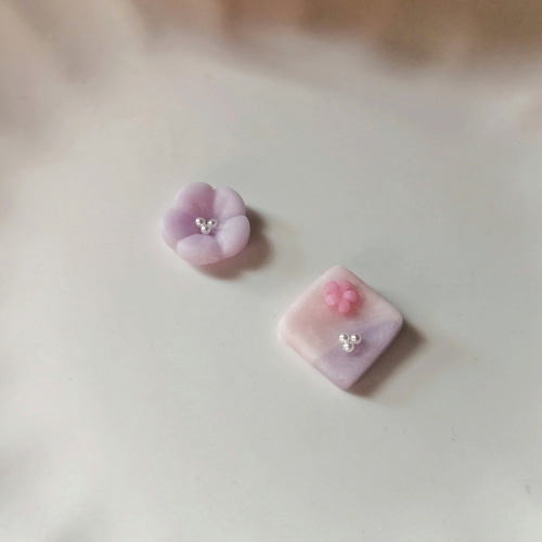 樹脂粘土 優しげ お花 ピアス イヤリング ポリマークレイ 1粒 ピアス