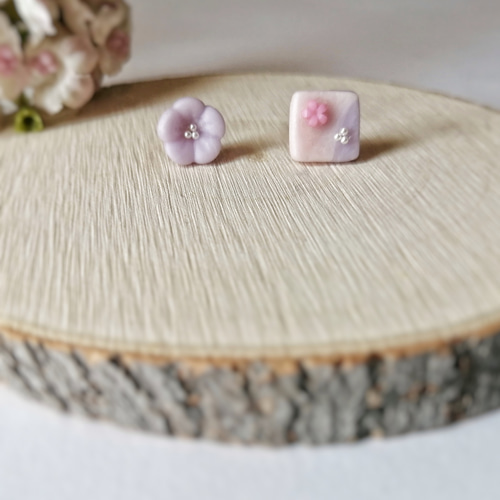 樹脂粘土 優しげ お花 ピアス イヤリング ポリマークレイ 1粒 ピアス
