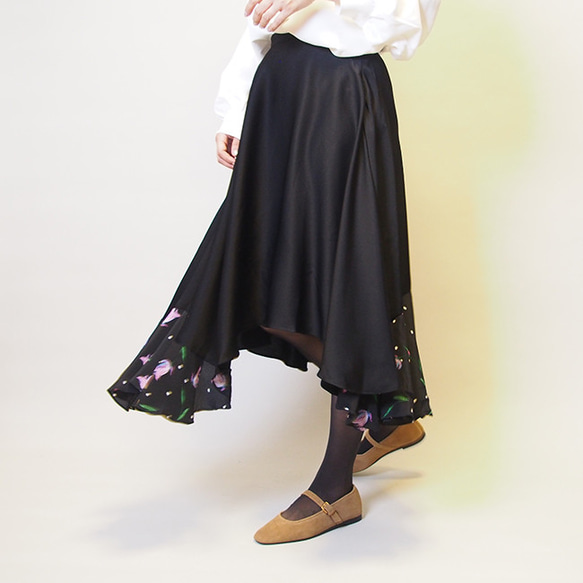 数量限定秋の新作】シルク100％アシンメトリー フレアスカート  