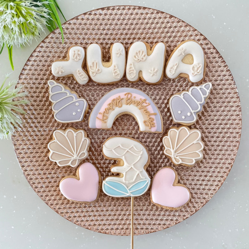 名前有り】くすみシェルのバースデーアイシングクッキーセット