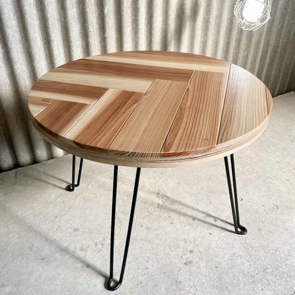 ヘリンボーン】直径50cm 折りたたみテーブル 丸テーブル