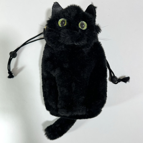 ぬいぐるみみたいな 黒猫さん巾着ポシェット スマホポシェット ミニ
