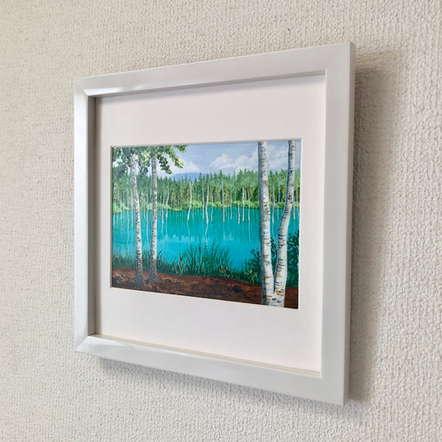 美瑛・青い池02」アクリル画 原画 風景画 額縁付 2Lサイズ 絵画