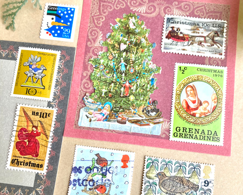 ⭐︎.。海外の美しいクリスマス切手7枚 ＆ ドイツのクロモス（ツリー