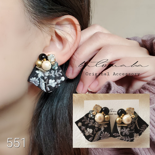 972 再販 レッド 花びら ゴールド ピアス イヤリング ハンドメイド