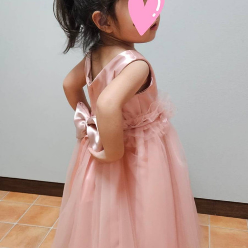 【100cm】チュールドレス 子どもドレス 100cm ピンクオレンジ サテン身頃、チュール