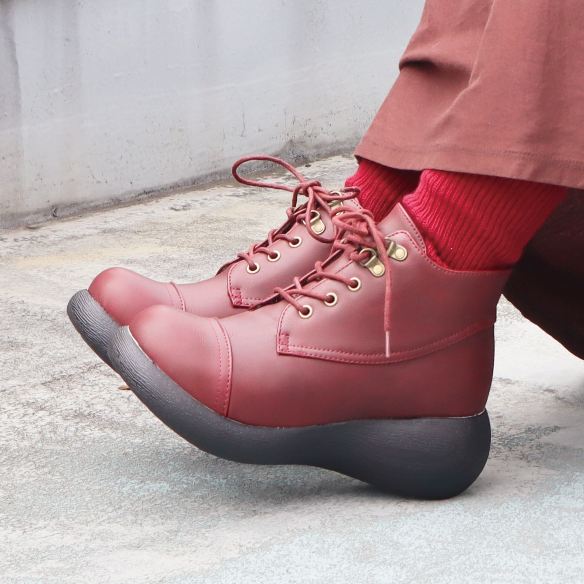 レースアップブーツ | 厚底ブーツ 甲高 幅広 レディース Nuts world 72352