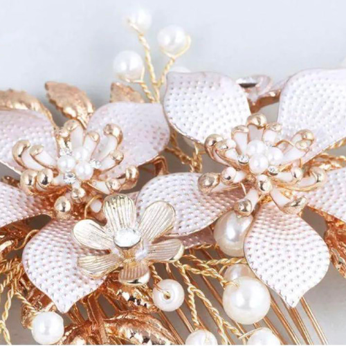 ヘッドドレス&イヤリング2点セット 花ゴールドウェディング 結婚式