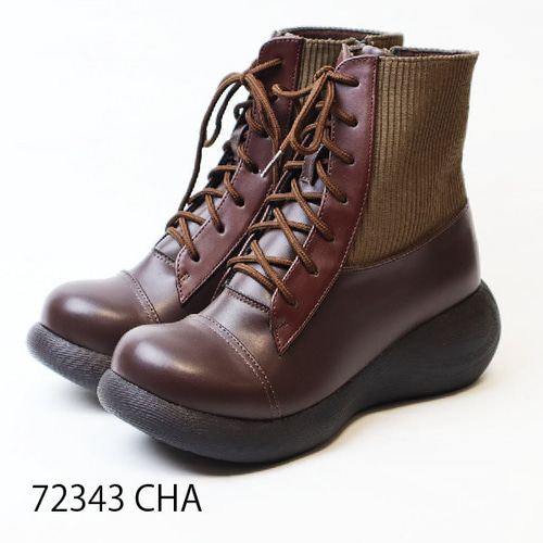 靴/バッグ 靴 ブーツ 再入荷】 編み上げミックスブーツ 72343 厚底 甲高 幅広 レディース