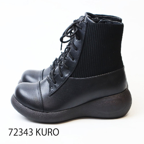 再入荷】 編み上げミックスブーツ 72343 厚底 甲高 幅広 レディース