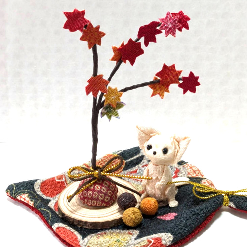期間限定30％OFF! ちりめん細工の歳時記「秋」 「チワワちゃんの紅葉狩り」 その他 クラフト・布製品