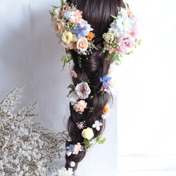 バラと野花のナチュラルグリーンのヘッドドレス＊プリザーブド・ドライ