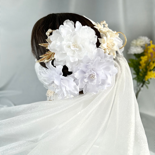 速達発送 白 ヘッドドレス ヘアアクセサリー お花 成人式 結婚式 白のフラワーヘッドドレス 結婚式 成人式 卒業式 ウエディング髪飾り