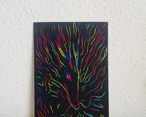 スクラッチアート オリジナル 龍と虎 縁起物 原画 一点物 太古の森の龍(オリジナルスクラッチアート原画) | YUKO's ART