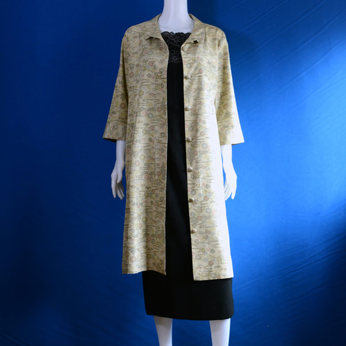 着物リメイク ロングワンピース＆ロングコート （大島紬の着物地）七分