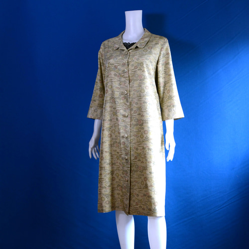 着物リメイク ロングワンピース＆ロングコート （大島紬の着物地）七分