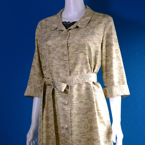 着物リメイク ロングワンピース＆ロングコート （大島紬の着物地）七分