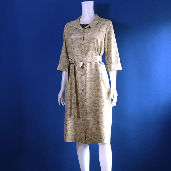 着物リメイク ロングワンピース＆ロングコート （大島紬の着物地）七分