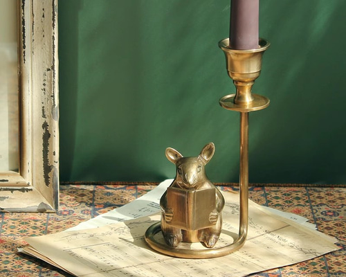 真鍮製ネズミのキャンドルスタンド アンティーク装飾 クリエイティブで