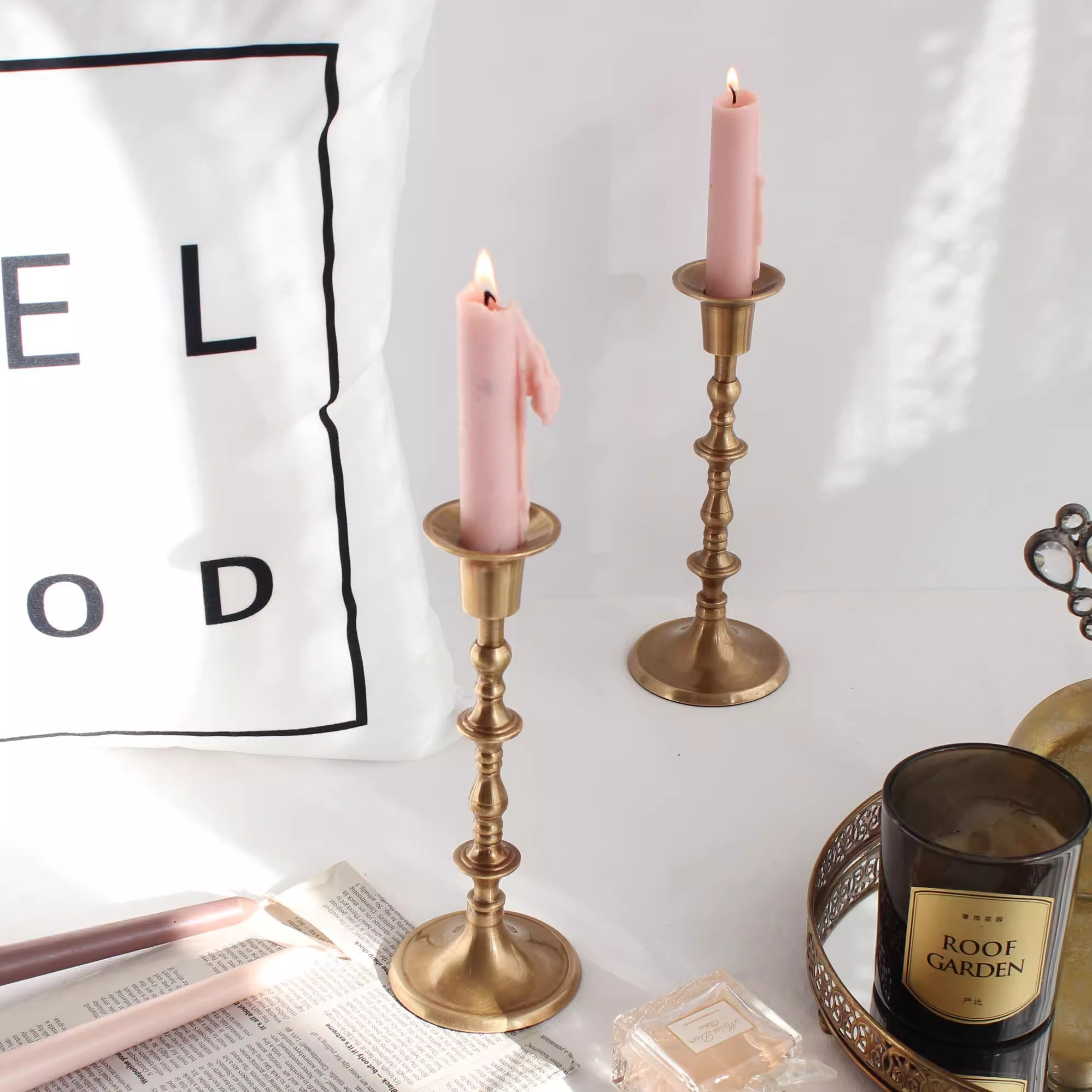 純銅製キャンドルスタンド 手作りの結婚式用ギフト 高級装飾オブジェ テーブル用アンティーク風