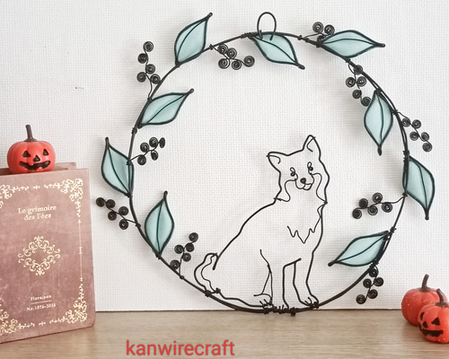 ワイヤーアート ワイヤークラフト リース 柴犬 タン 黒柴 welcome