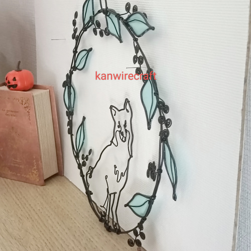 ワイヤーアート ワイヤークラフト リース 柴犬 タン 黒柴 welcome