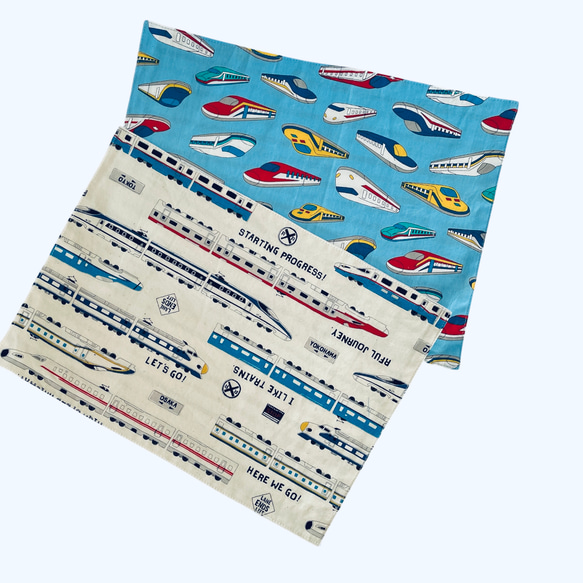 No.177 25×35　電車　青　水色　リバーシブル　ランチマット No.177 25×35電車青水色リバーシブルランチマット