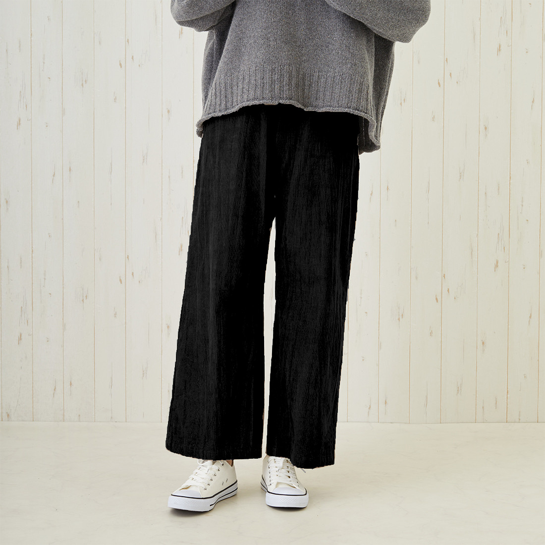 【SALE】ストレッチコーデュロイ パンツ●ブラック