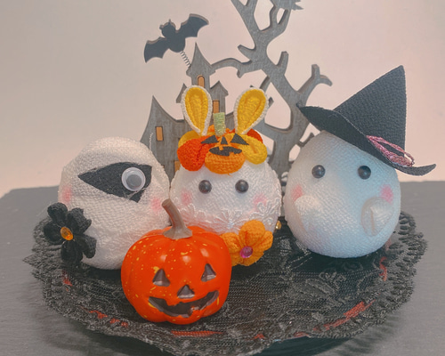 【ハロウィン・おまけ付き】可愛いハロウィン飾り・ディスプレイ付き【つまみ細工】 簡単】🎃つまみ細工でハロウィン飾りを作ろう🎃【うさぎ