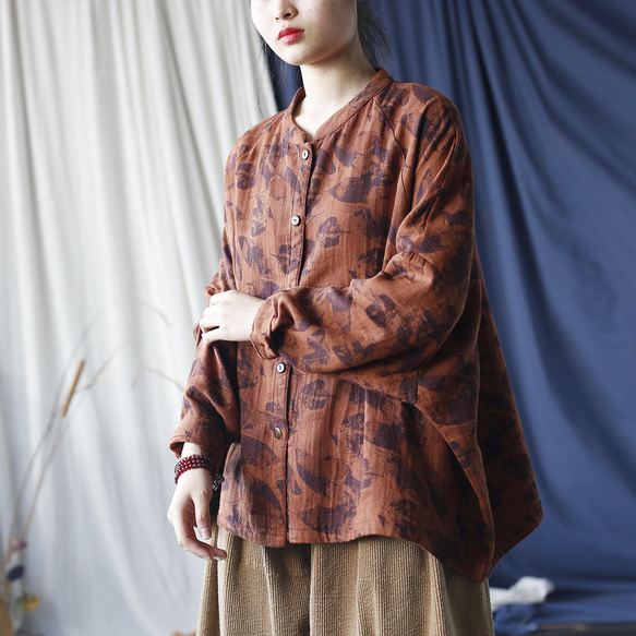 ☆丈カット無料☆ゆったり シャツ 長袖 秋色 2414 1枚目の画像