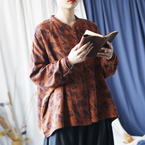 ☆丈カット無料☆ゆったり シャツ 長袖 秋色 2414 4枚目の画像