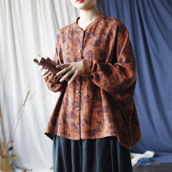 ☆丈カット無料☆ゆったり シャツ 長袖 秋色 2414 2枚目の画像