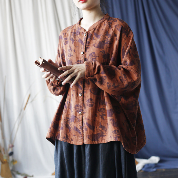 ☆丈カット無料☆ゆったり シャツ 長袖 秋色 2414 2枚目の画像