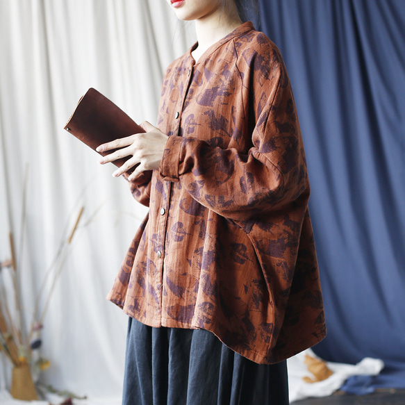 ☆丈カット無料☆ゆったり シャツ 長袖 秋色 2414 3枚目の画像