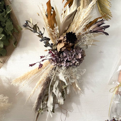 ドライフラワー 壁掛けアレンジメントしめ縄 ドライフラワー 壁掛けアレンジメントしめ縄