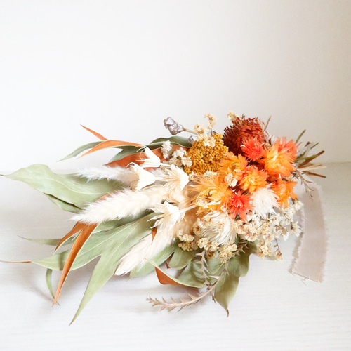 オレンジ✕ブラウンのブーケ&スワッグ 白/オレンジ ドライ