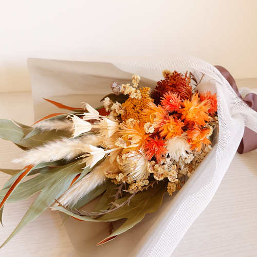 【オレンジスワッグ】サンセットオレンジのスワッグ（ブーケ）Lふっくらタイプ dry-flower-bouquet-swag-yellow